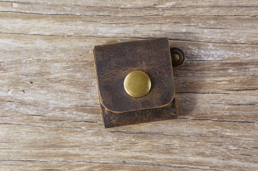 Personalized distressed leather guitar pick holder case