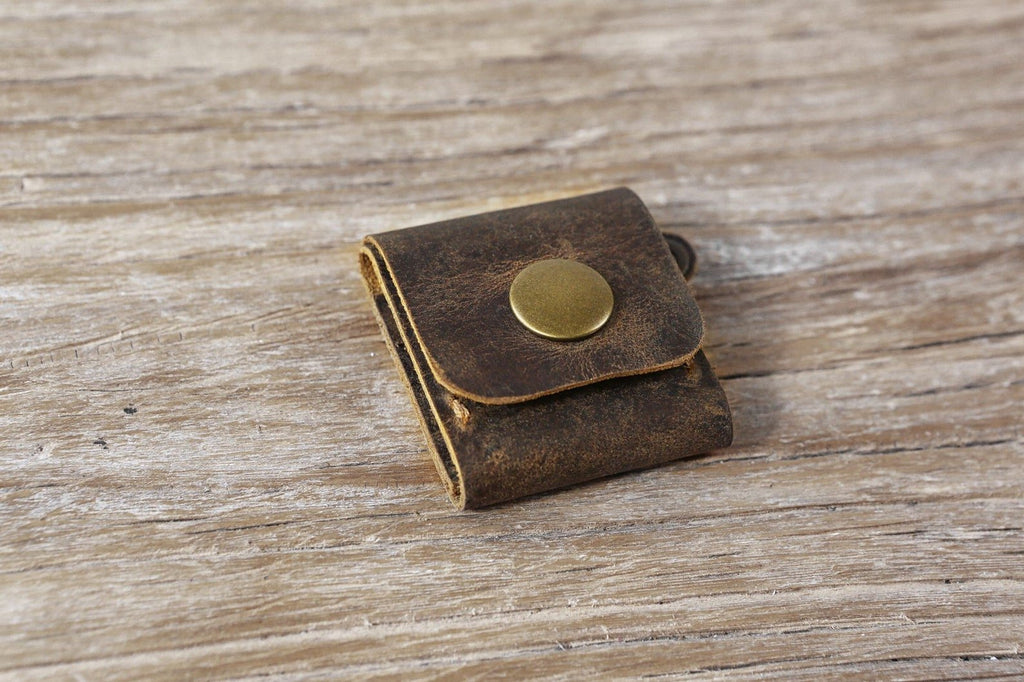 Personalized distressed leather guitar pick holder case