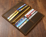 Personalized distressed leather long wallet vertical bifold wallet