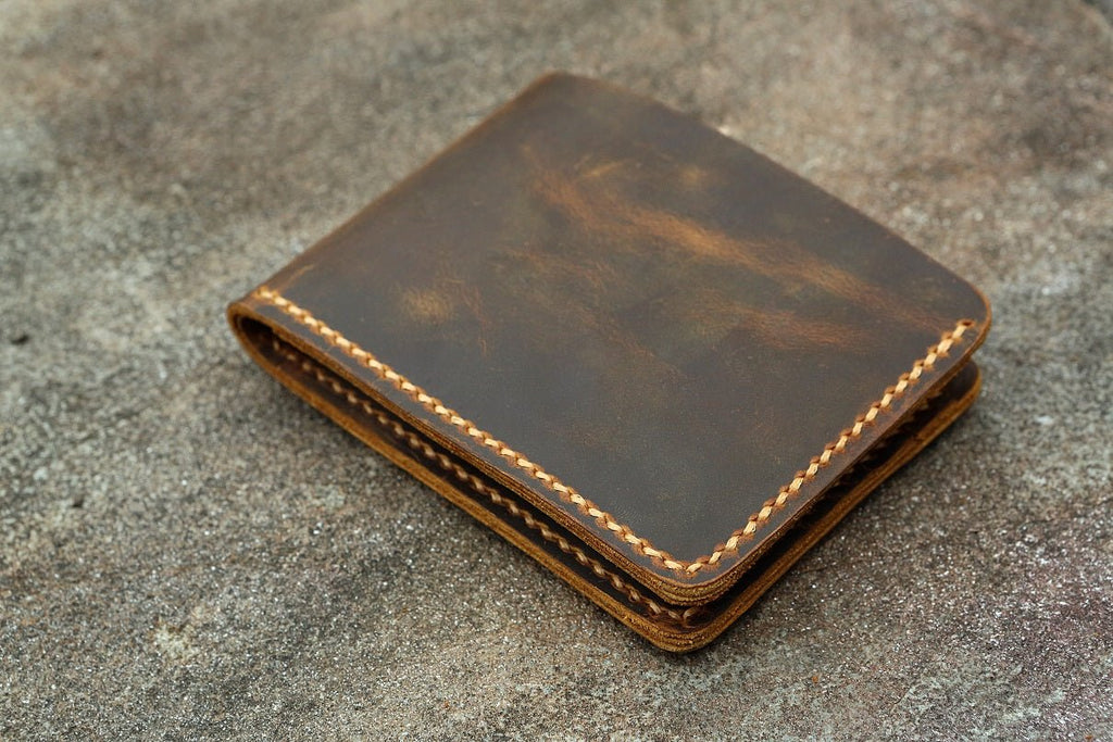 Personalized distressed leather men bifold wallet