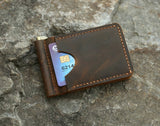 Personalized distressed leather men leather slim card money clip wallet