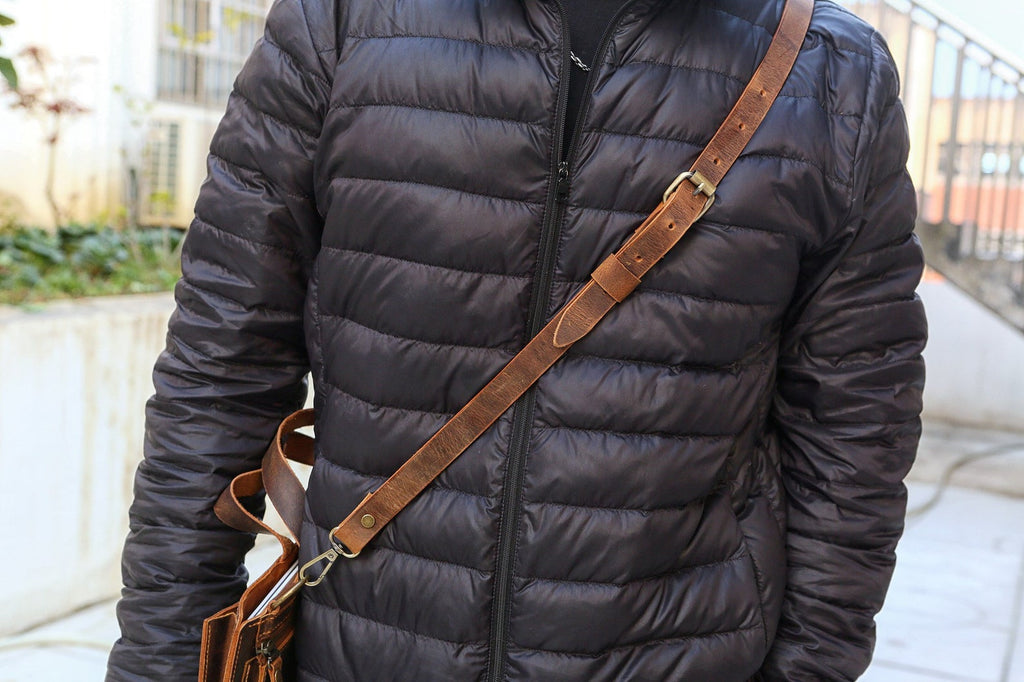 Personalized full grain Leather adjustable bag strap