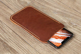 Personalized full grain leather iPhone 13 mini 12 Pro Max phone sleeve case