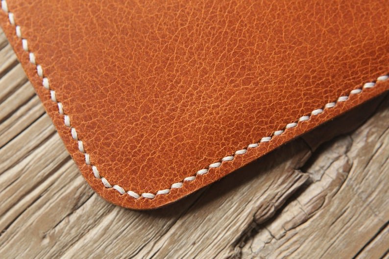 Personalized full grain leather iPhone 13 mini 12 Pro Max phone sleeve case