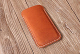 Personalized full grain leather iPhone 13 mini 12 Pro Max phone sleeve case