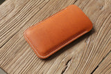 Personalized full grain leather iPhone 13 mini 12 Pro Max phone sleeve case