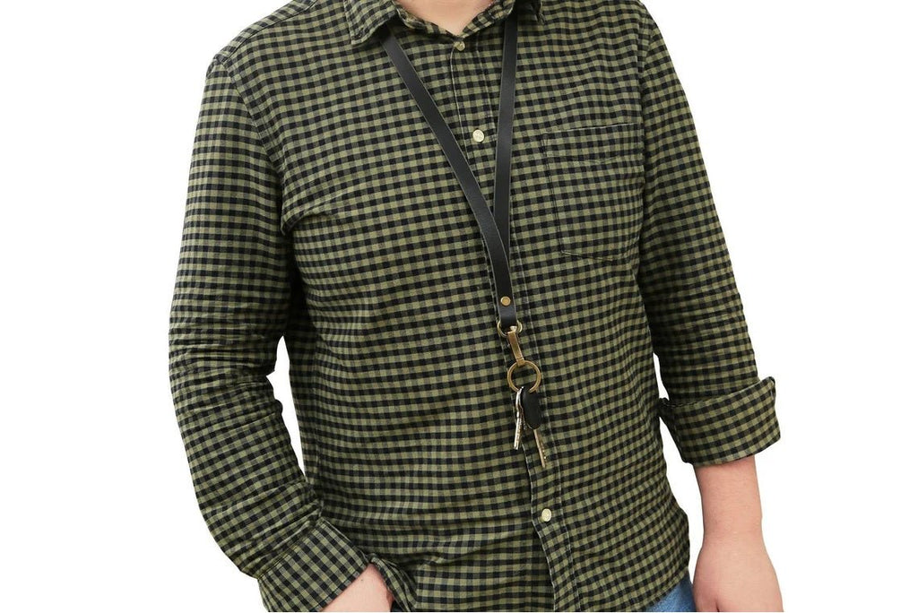 Personalized full grain Leather Lanyard for key ID , Black Badge holder ID keychain necklace with swivel clip , Teacher Lanyard