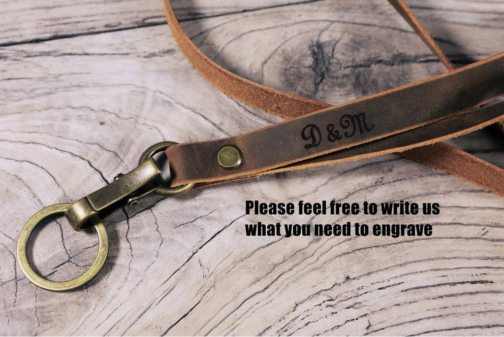 Personalized full grain Leather Lanyard for key ID
