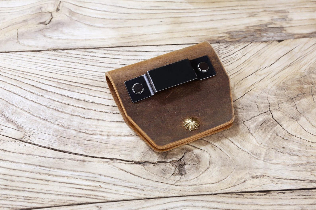 Personalized full grain Leather tape measure belt clip holster