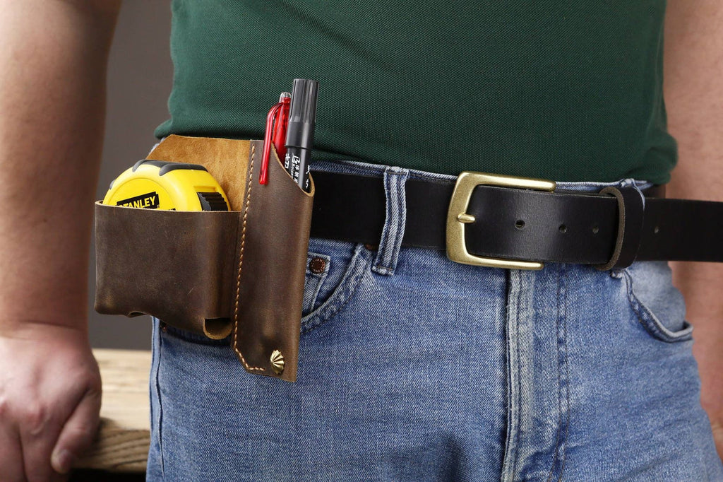 Personalized full grain Leather tape measure holder pouch