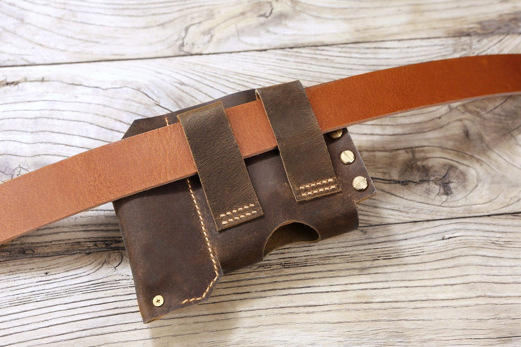 Personalized full grain Leather tape measure holder pouch