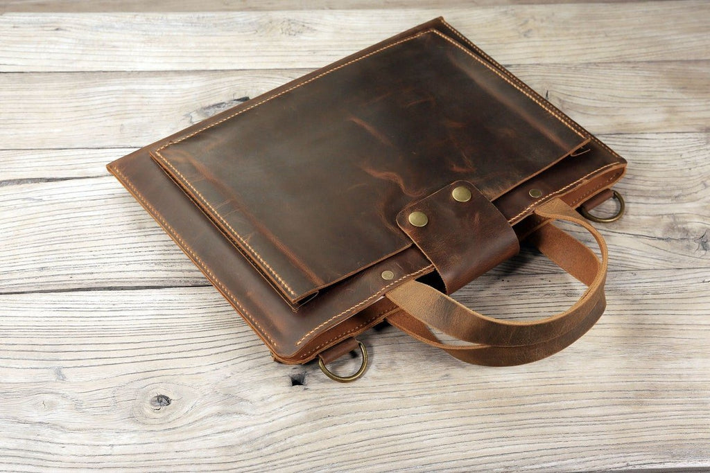 brown leather lightweight laptop bag , leather Portfolio padfolio