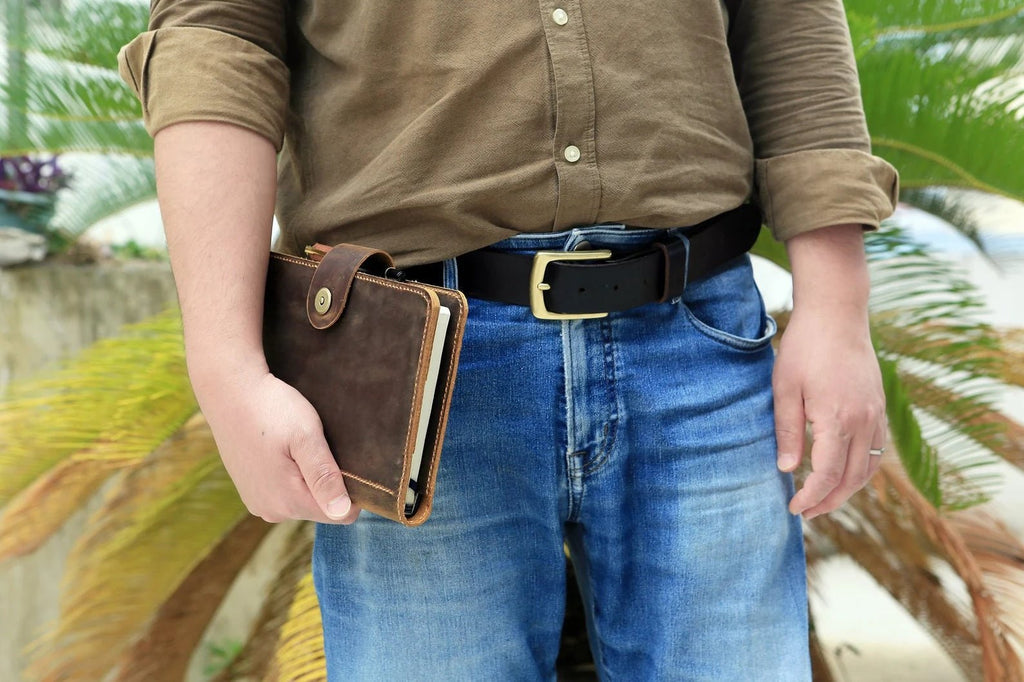 Personalized leather A5 journal cover travel organizer