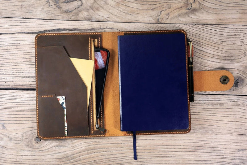 Personalized leather notebook cover , full grain leather journal cover travel organizer , A5 Planner Covers