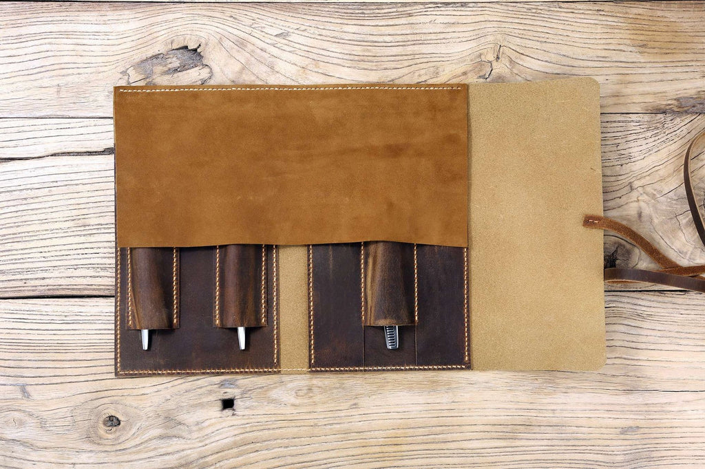 Personalized leather barber roll case , leather hairdressing bag