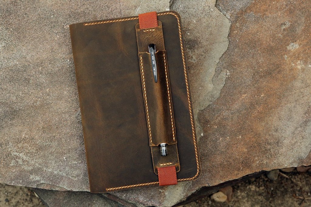 Personalized leather cover for large moleskine notebook