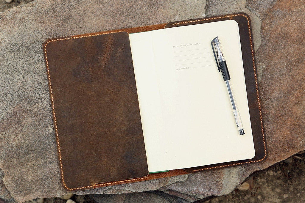 Personalized leather cover for large moleskine notebook