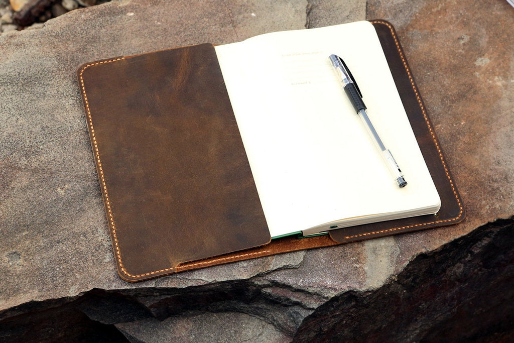 Personalized leather cover for large moleskine notebook