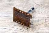 Personalized leather double edge razor travel case