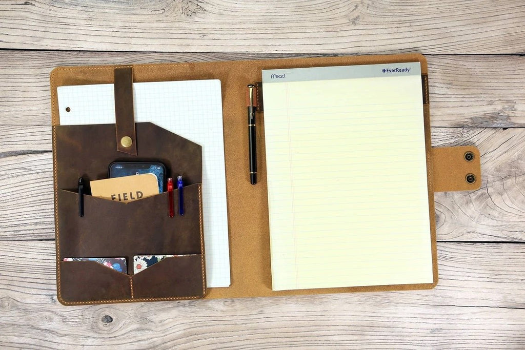 Personalized leather Padfolio , 8.5 x 11 padfolio , leather cover folio organizer for A4 / Letter size Notepad writing pad