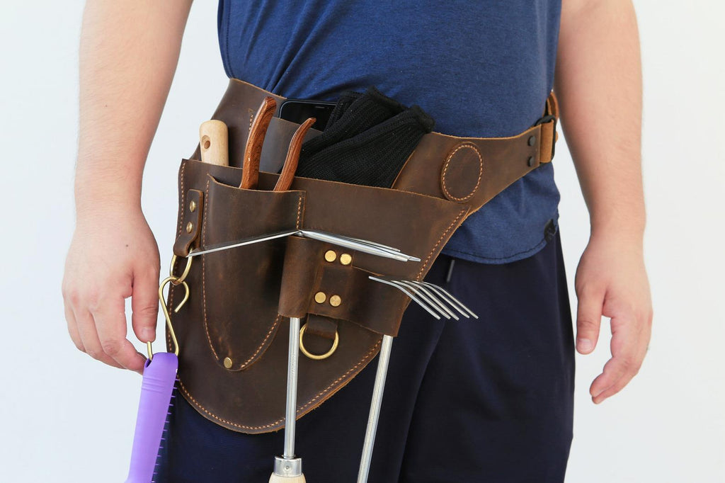 Personalized leather garden tool belt , distressed leather gardening belt farm floral belt