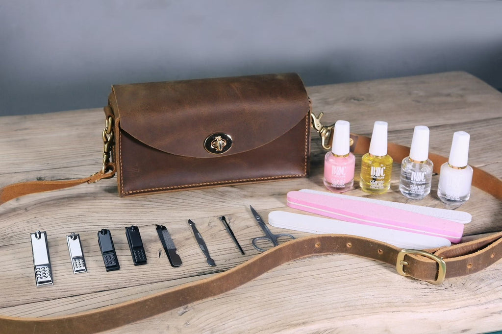 Personalized leather nail polish organizer bag