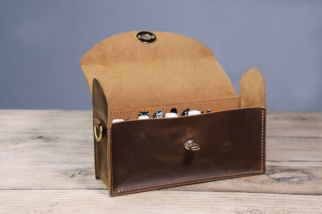 Personalized leather nail polish organizer bag