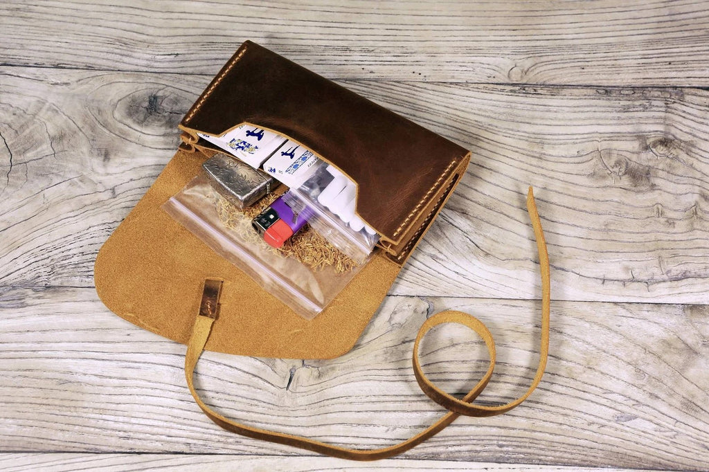 Personalized leather rolling tobacco pouch bag organizer