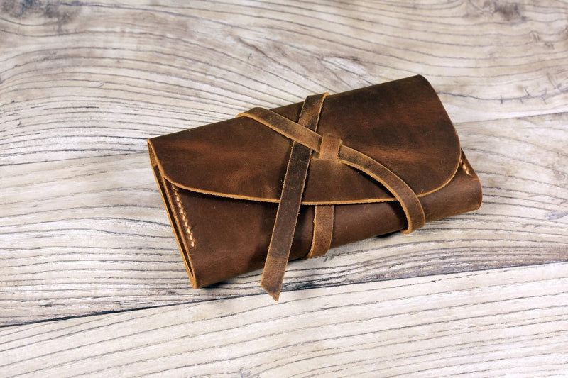 Personalized leather rolling tobacco pouch bag organizer