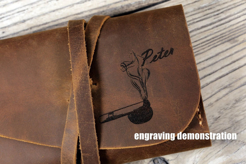 Personalized leather rolling tobacco pouch bag organizer