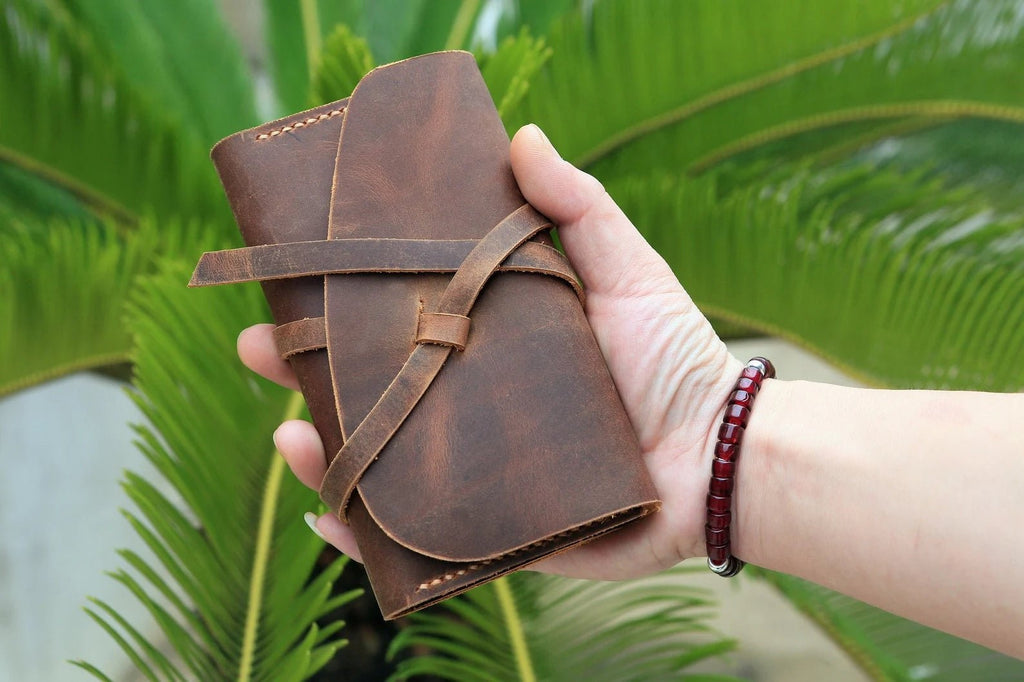 Personalized leather rolling tobacco pouch bag organizer