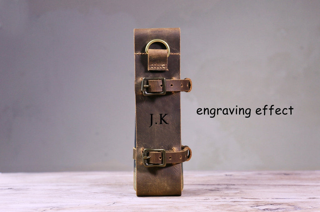 Personalized leather water bottle carrier holder for walking