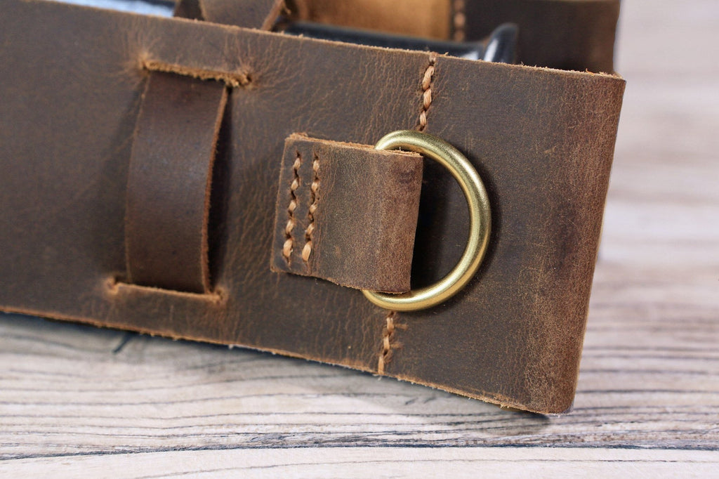 Personalized leather water bottle carrier holder for walking