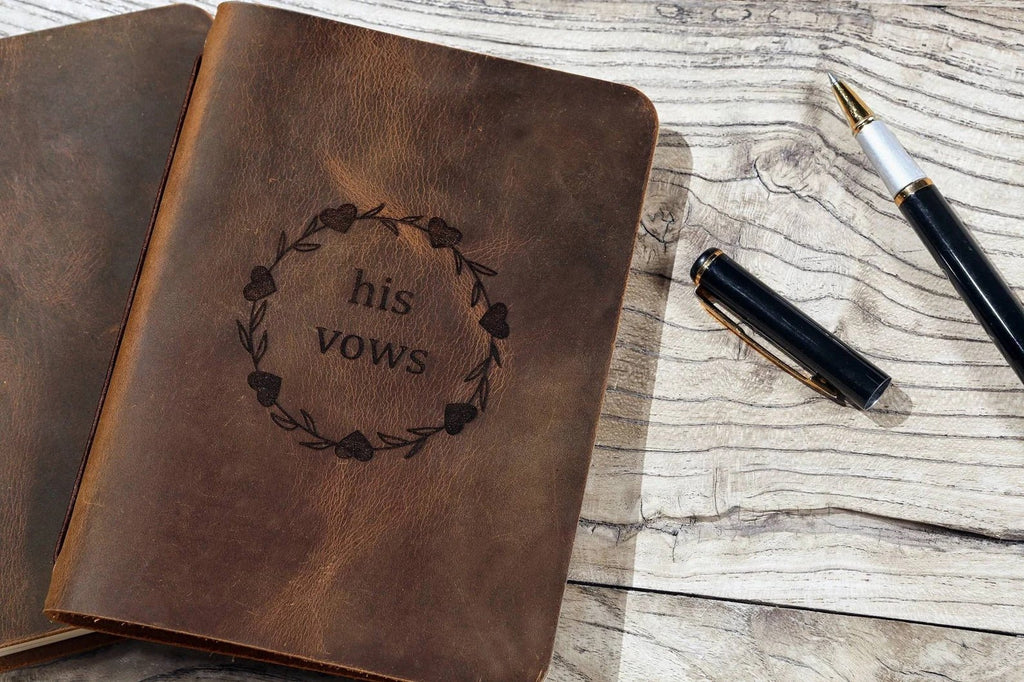 Personalized Leather Wedding Vow Books , his and her vow books