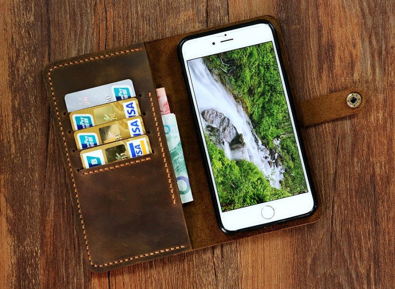 Personalized leather wristlet iPhone 7 plus iPhone 12 mini wallet case