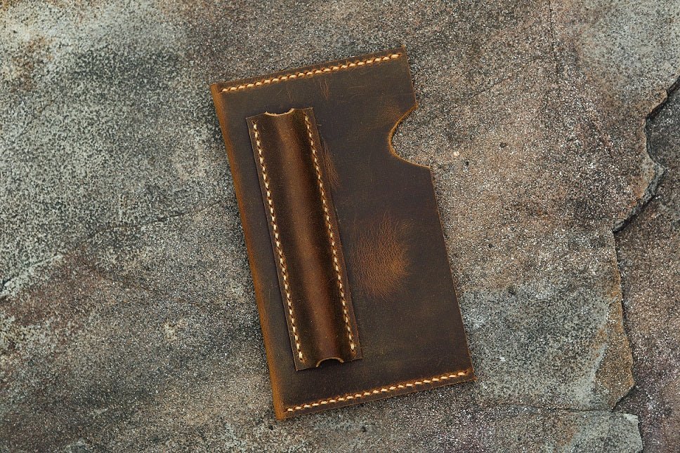 Personalized minimalist field notes leather sleeve pouch