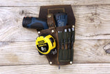 Personalized rustic genuine leather cordless compact drill holder for tool belt