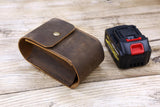 Personalized rustic genuine leather cordless compact drill holder for tool belt
