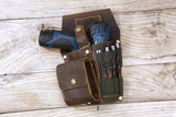 Personalized rustic genuine leather cordless compact drill holder for tool belt