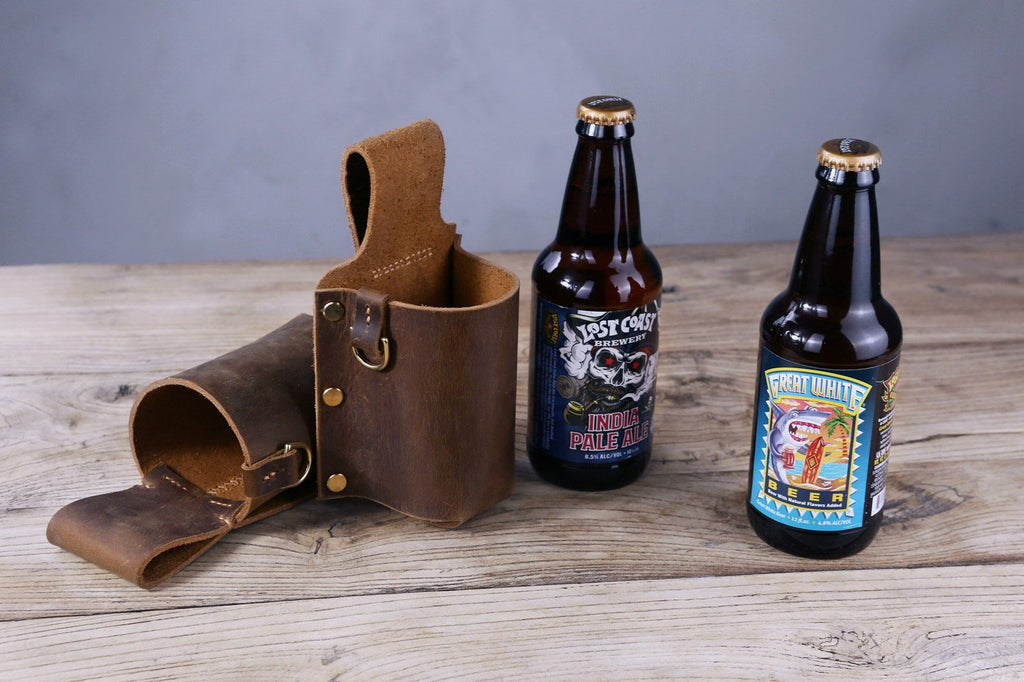 leather cowboy holster bottle belt holder