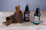 Personalized thick full grain leather beer holster