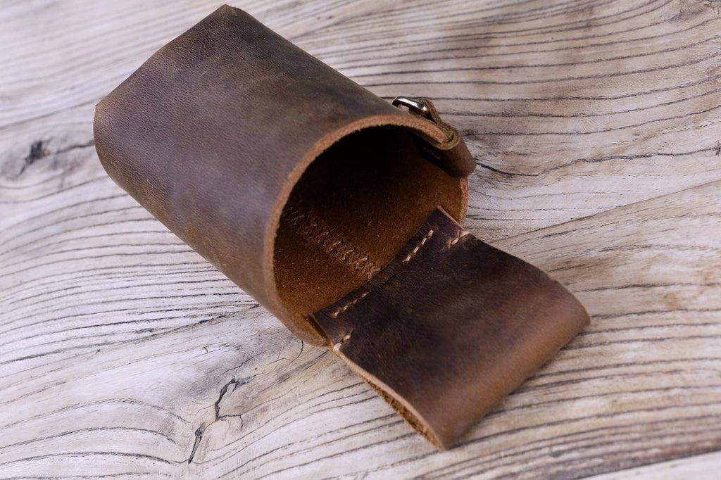Personalized thick full grain leather beer holster
