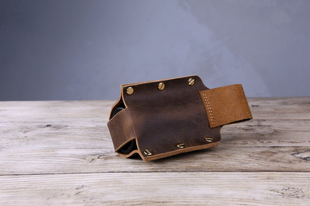 Personalized thick full grain leather beer holster
