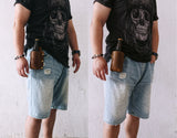 Personalized thick full grain leather beer holster