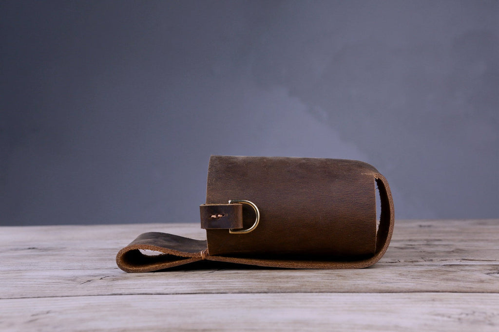 Personalized thick full grain leather beer holster