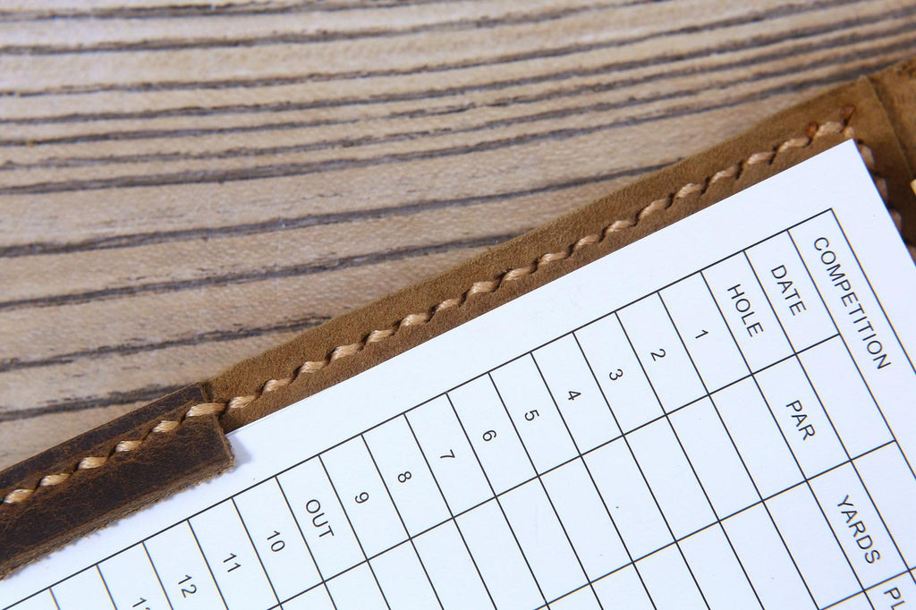 Personalized Vintage brown leather golf scorecard holder cover