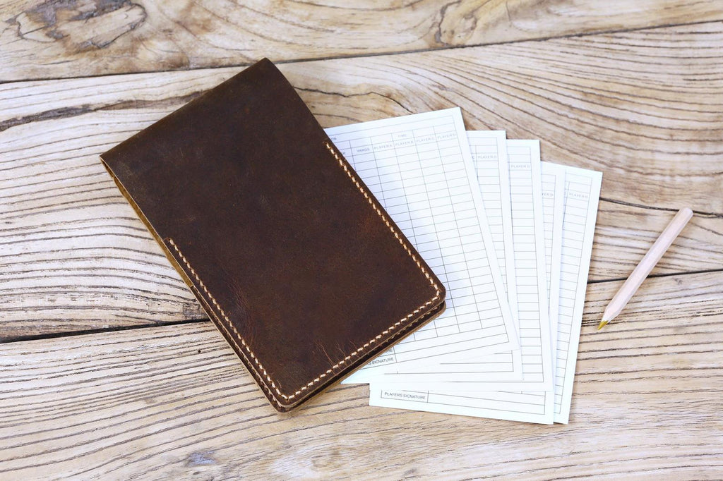 Personalized Vintage brown leather golf scorecard holder cover