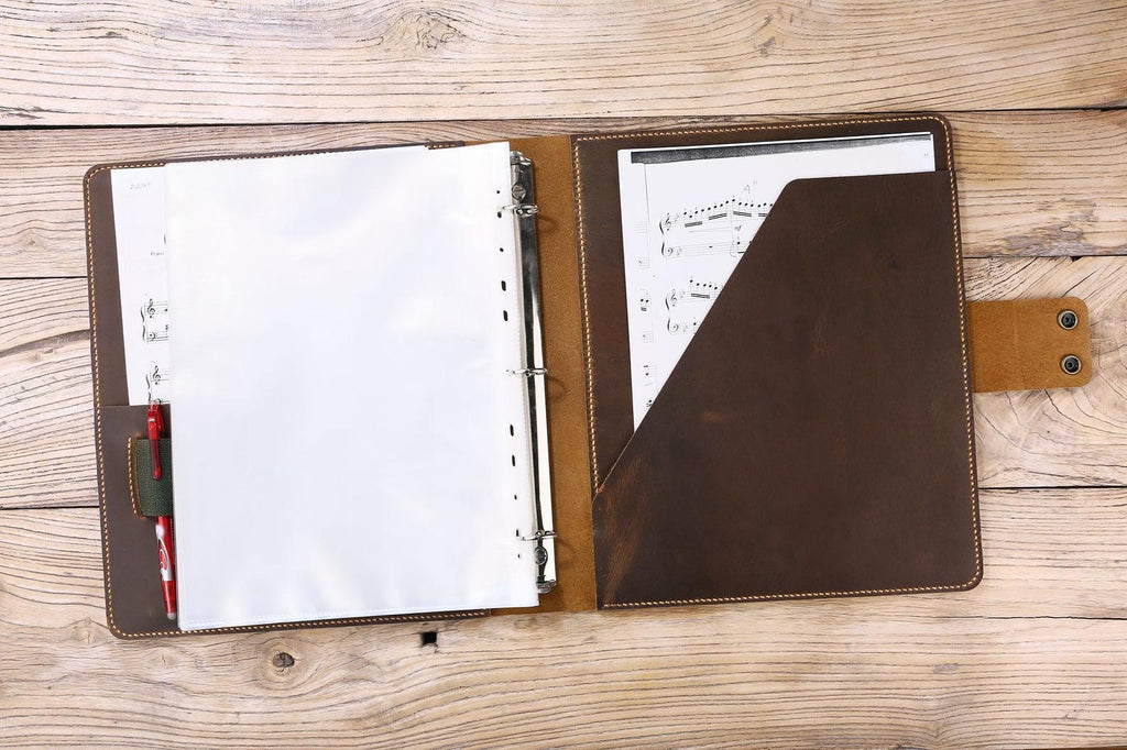 Personalized vintage leather sheet music organizer binder cover