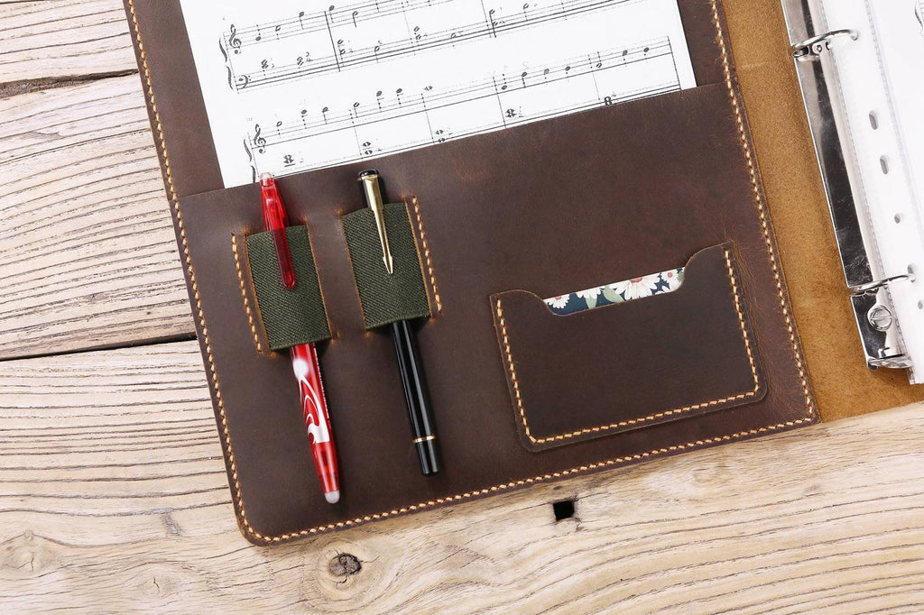 Personalized vintage leather sheet music organizer binder cover