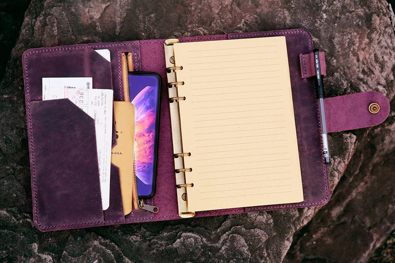 A5 distressed leather refillable travel journal binder